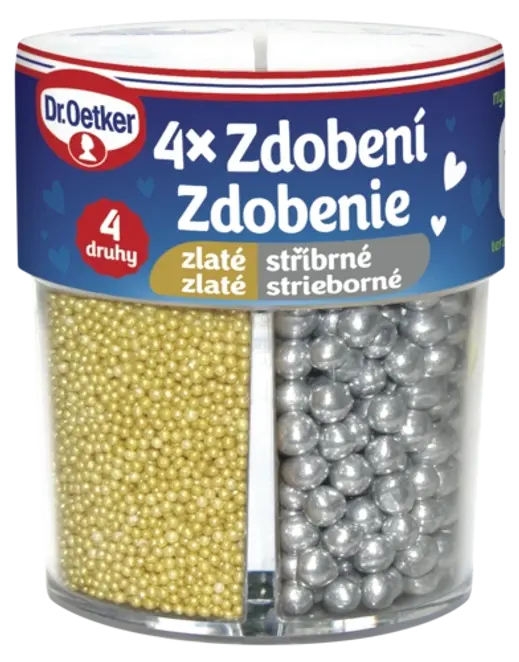 Dr. Oetker Zdobenie 4 druhy zlaté/strieborné
