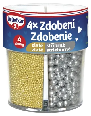 Zdobenie 4 druhy zlaté/strieborné Dr. Oetker