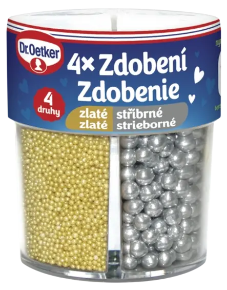Zdobenie 4 druhy zlaté/strieborné Dr. Oetker