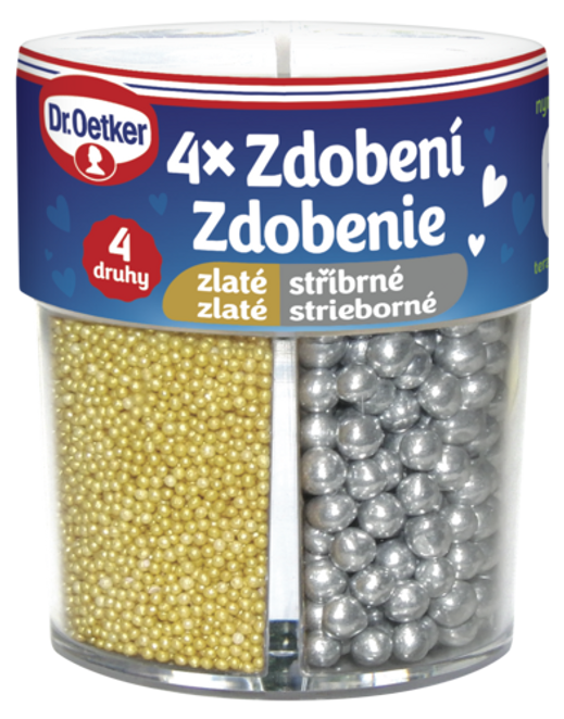 Dr. Oetker Zdobenie 4 druhy zlaté/strieborné